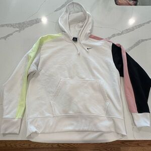 Nike White Hoodie with Pink and Black Sleeves